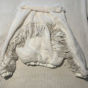 12th Tribe X The Salty Blonde White Faux Fur & Fringe Jacket